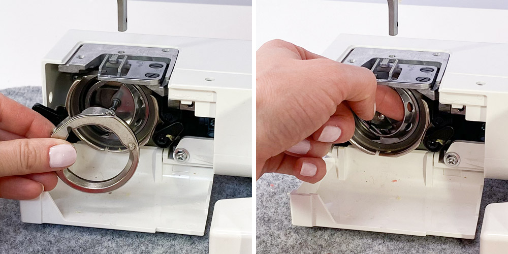 Jak wyjąć chwytacz wahadłowy podczas czyszczenia maszyny