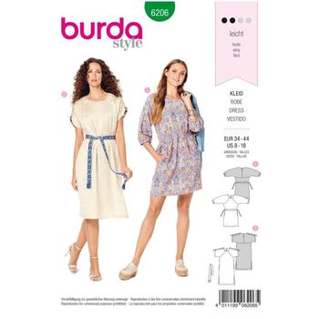  Wykrój krawiecki BURDA na luźną sukienkę z raglanowymi rękawami i tunelem w talii, fig. 1 