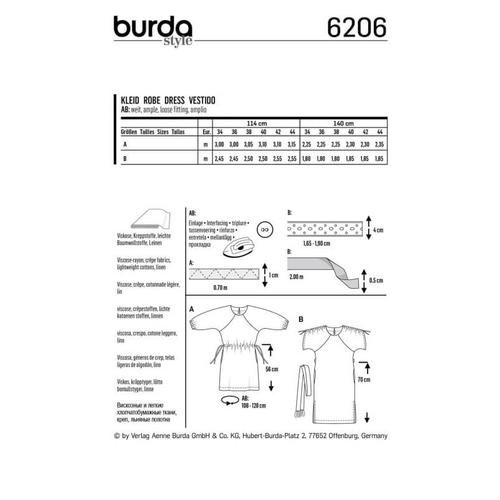  Wykrój krawiecki BURDA na luźną sukienkę z raglanowymi rękawami i tunelem w talii, fig. 8 