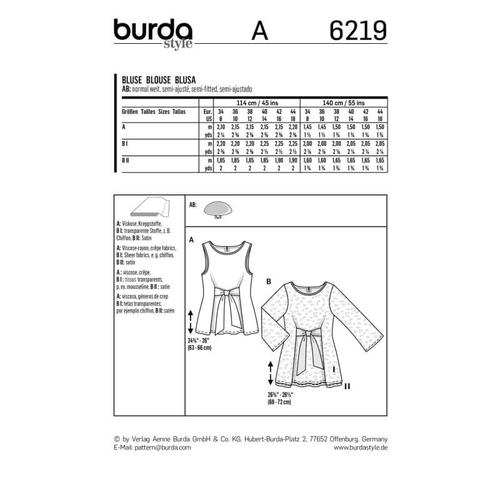  Wykrój krawiecki BURDA na bluzkę bez rękawów, dwuwarstwowa, z paskami wiązanymi z przodu, fig. 10 