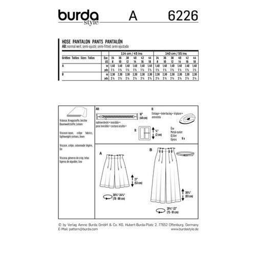  Wykrój krawiecki BURDA na spodnie bermudy i kuloty z zakładkami, fig. 9 